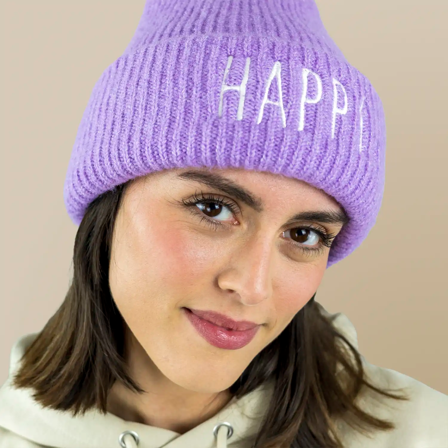 Color Plush Beanie HAPPY